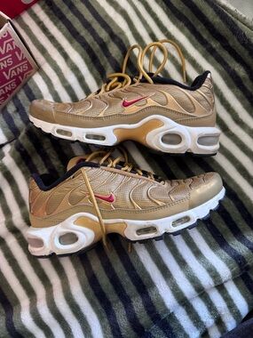 Nike Gold and Red Air Max Plus TN Shoes